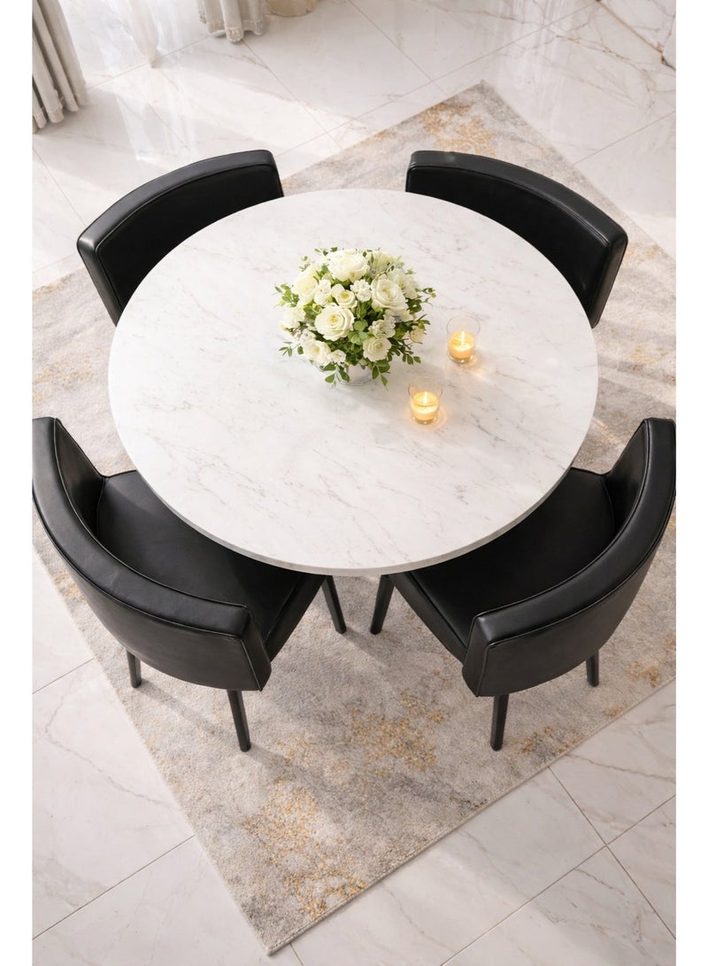 Harmony Home 5-Piece Round Dining Table Set – Wooden Table with 4 Upholstered Chairs, Small Dining Room Furniture, Black & White - Image 1